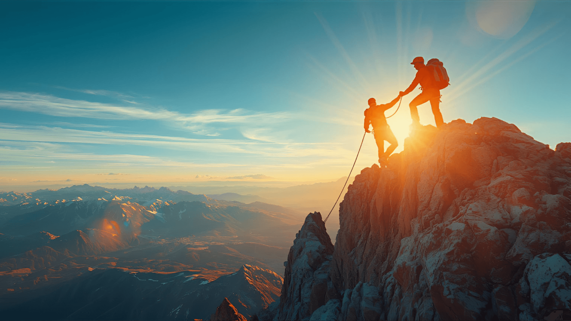 Mountain climbers ascending a peak, symbolizing bold growth